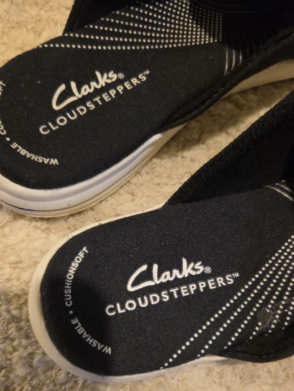 Clarks Black and White Cloudsteppers Slip-On Shoes - Picture 2 of 6